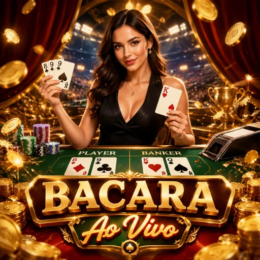 Mesa de baccarat ao vivo com fichas e cartas em primeiro plano